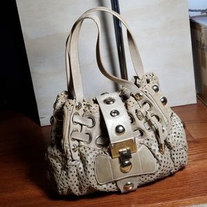 Jimmy Choo perforated Rika gold nubuck leather bag